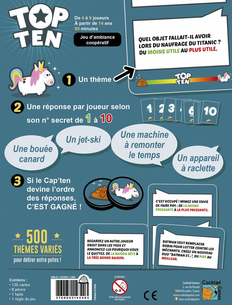 Acheter Top Ten - Cocktail Games - Jeux de société - Le Passe Temps